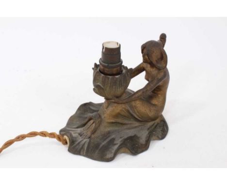 French Art Nouveau gilt metal cast chamber stick lamp, signed for Lucien Charles Edouard Alliot, 12cm high