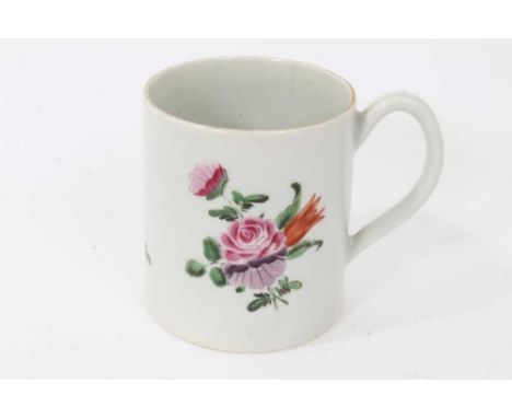 Worcester small mug or coffee can, circa 1770, polychrome painted with floral sprays, 6.5cm high