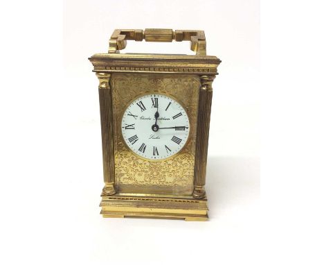 Modern 19th century-style brass carriage clock signed Charles Frodsham, London in brass case, 14.5 cm high, key present