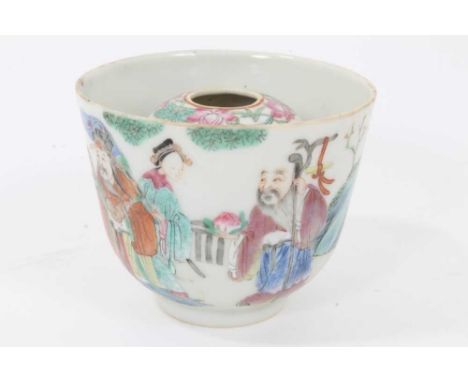 Chinese porcelain 'trick cup', 19th century, with famille rose figural decoration, 8.7cm in diameterCondition report: Good ov