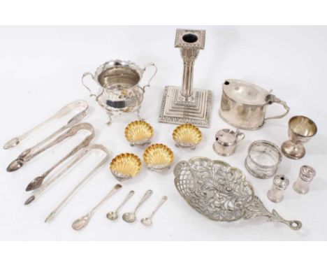 Selection of miscellaneous Georgian and later silver including three pairs of sugar tongs, large mustard (lacking liner) and 