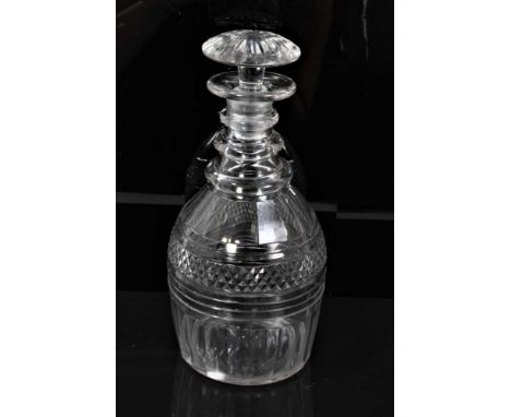 Georgian cut glass ring neck decanter with facet cut decoration and mushroom stopper, 24.5cm overallCondition report: Scratch