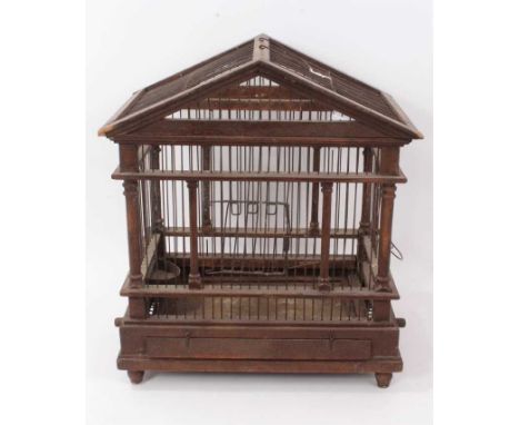 Antique painted pine bird cage, traditional architectural form with arched roof, 43cm high