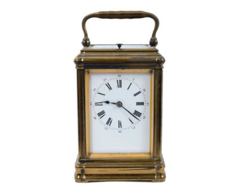 Late 19th century French repeating carriage clock by Alfred Drocourt, Paris, the white enamel dial with Roman numerals and ou
