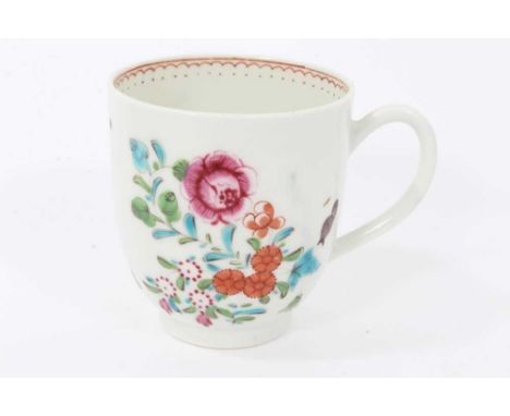 Worcester coffee cup, circa 1770, polychrome painted with flowers, with iron red inner border, 6.5cm highCondition report: Go