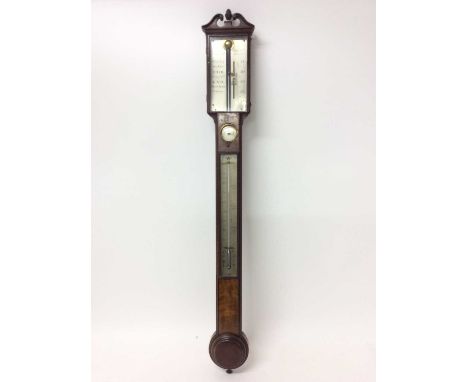 George III stick barometer by Poncione Columbo &amp; Co, 180 High Holborn, London with silvered dials in mahogany case with s