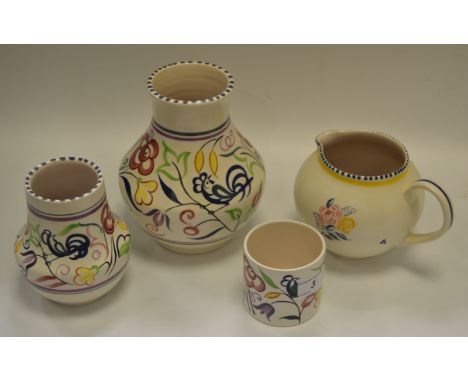 Poole Pottery - a Poole ovoid vase, another smaller; a Poole jug;  etc 
