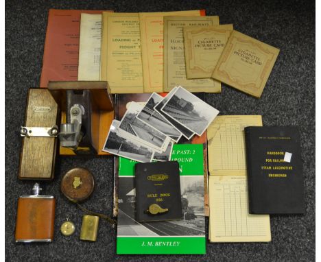 Railwayana - a 1950 British Railways Rule Book; black and white photographs; whistle; British Railways, Freight Tram Loads bo