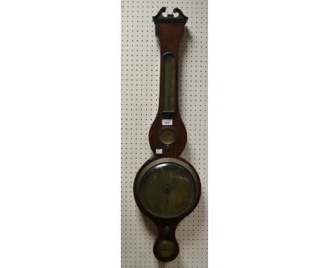 A George III mahogany banjo barometer, brass dial, signed G. Falciolla, Nottingham