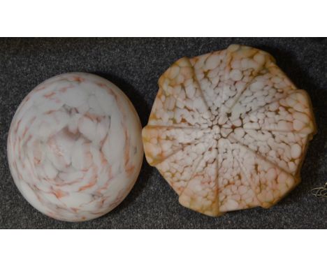 A marbled glass ceiling light shade; another, c.1930's (2)