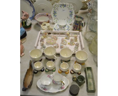 Ceramics - a Shelley bachelors sugar bowl, milk jug;  novelty Carltonware style egg cups, miniature baby models; etc qty 