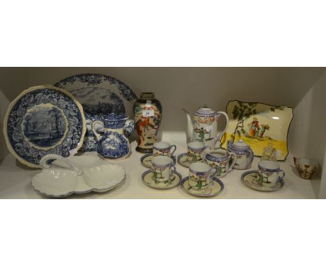 Ceramics - a Shelley three section hors d'oeurve dish, blue line border;  a Masons Hydra jug, in blue, printed mark;  a Royal