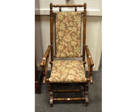  An American-style  rocking chair, turned frame, tapestry upholstery