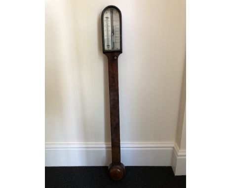 An early Victorian mahogany stick barometer, C. Taghabue & Casella, 23 Hatton Garden, London. With ivory register, seven weat