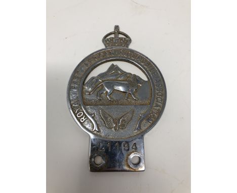A Royal East African Automobile Association Car Mascot badge No. L1194. To the verso Property of the Royal East African Autom
