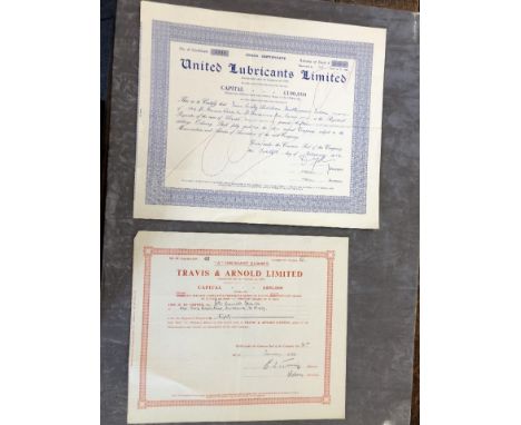 A collection of various share certificates and other business documents dating from 1896 to 1960, totalling 32 consisting of: