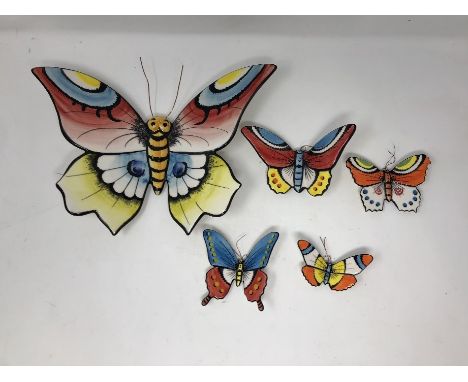 Five graduated Madeira hand painted ceramic butterflies.