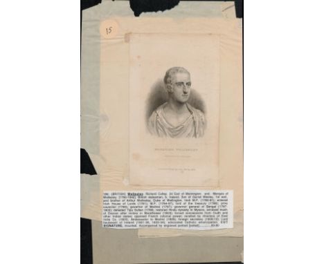 Richard Colley Wellesley, 1st Marquess Wellesley, KG, KP, PC, PC Signed Signature Cutting With Printed Signature on Separate 