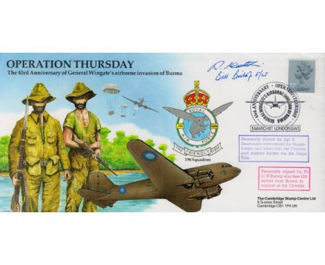 Sgt R Heathcock and Flt Lt Bill Bishop Signed Operation Thursday First Day Cover. British stamp with 5 March 87 Postmark. Goo