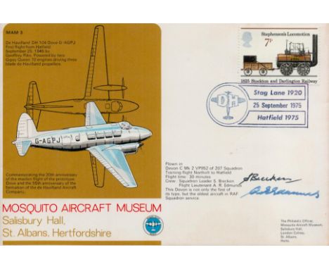 Sqn Ldr S Brecken and Flt Lt A. R Edmunds Signed Mosquito Aircraft Museum FDC. British Stamp with 25 September 1975 Postmark.