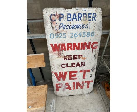 A VINTAGE WOODEN 'KEEP CLEAR WET PAINT' SIGN