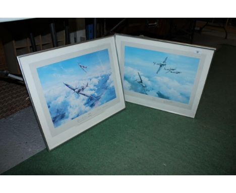 TWO SIGNED LIMITED EDITION PRINTS COMPRISING SPITFIRE BY ROBERT TAYLOR SIGNED FIRST EDITION PRINT BY GROUP CAPTAIN SIR DOUGLA