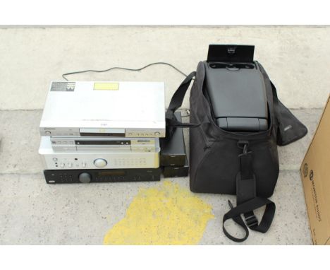AN ASSORTMENT OF ITEMS TO INCLUDE A CAR CENTRE CONSOLE, A PIONEEER DVD PLAYER AND A ROTEL RC-1580 ETC