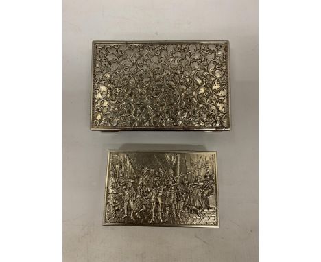 TWO VINTAGE SILVER PLATED CIGAR/JEWELLERY BOXES
