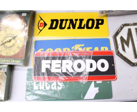 FOUR MOTORING RELATED SIGNS TO INCLUDE FERODO, LUCAS, DUNLOP AND GOOD YEAR