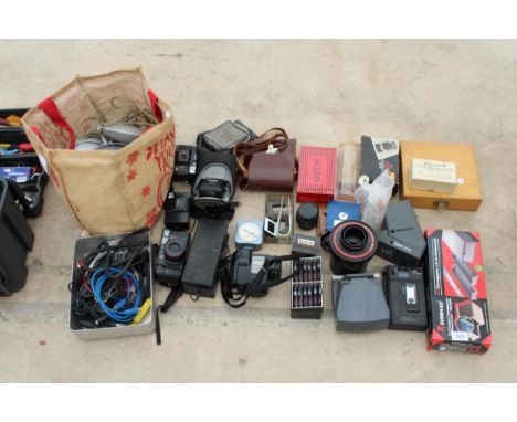 VARIOUS CAMERAS, CAMERA EQUIPMENT, GARRARD STYLUS GAUGE ETC