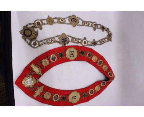 TWO GRAND LODGES VINTAGE NECK CHAIN SASHES, TO INCLUDE BIRKENHEAD AND WHITFIELD