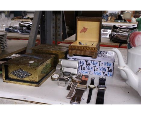 A MIXED LOT TO INCLUDE WRISTWATCHES (ROTARY, ETC), ASIAN THEMED BOXES, A SONY CYBERSHOT CAMERA, ETC
