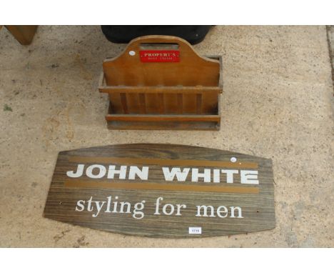 A VINTAGE 'PROPERTS SHOW CREAM' RACK AND A VINTAGE STYLE JOHN WHITE SIGN
