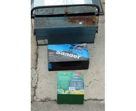 AN ASSORTMENT OF TOOLS TO INCLUDE A POWER SAFE AND AN ELECTRIC SANDER ETC