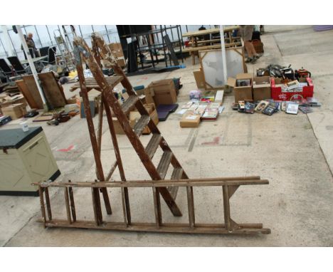 TWO SETS OF VINTAGE WOODEN STEP LADDERS