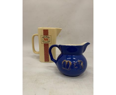 A VINTAGE WADE REGICOR M &amp; B WATER JUG AND WHYTE &amp; MACKAY JUG