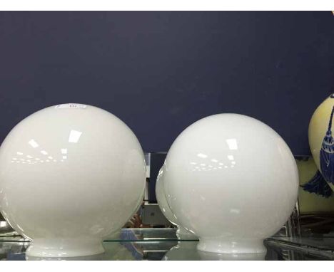 PAIR OF 1960's WHITE GLOBE LIGHT FITTINGS
with round metal ceiling mounts, each 20cm high