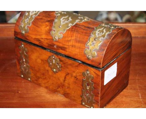 VICTORIAN WALNUT TEA CADDY
with brass mounts and fitted interior