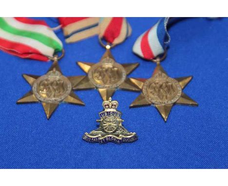 THREE WORLD WAR TWO MEDALS 
including The Italy Star, The France and Germany Star and The Africa Star, each with ribbons, unn