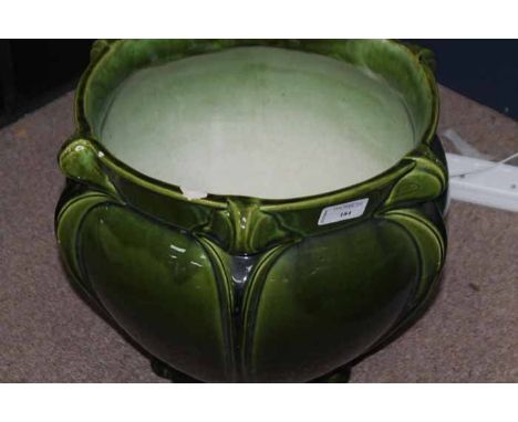 BRETBY GREEN GLAZED JARDINIERE
of tapering lobed form, with chips to the rim, 28.5cm diameter; together with a Crown Devon ci