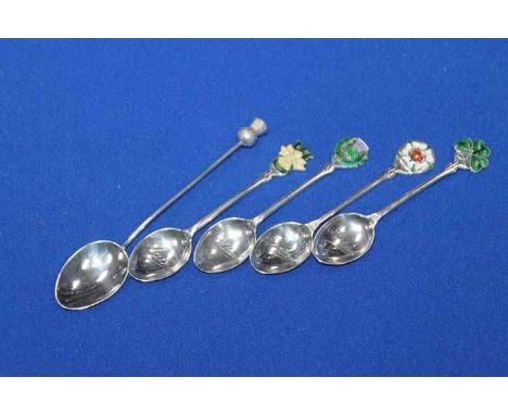 FOUR SILVER AND ENAMEL COFFEE SPOONS
each terminal enamelled with the emblems of each of the countries of the United Kingdom,