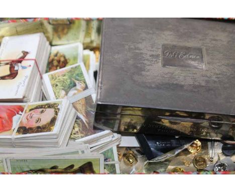 COLLECTION OF CIGARETTE CARDS
together with a trinket box, medals, badges, etc