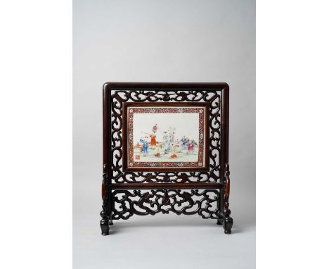 NO RESERVEA CHINESE FAMILLE ROSE 'BOYS' TABLE SCREEN REPUBLIC PERIOD  The porcelain plaque decorated with boys playing in a g