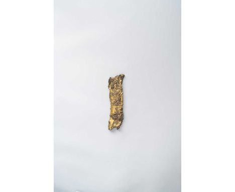 NO RESERVEA CHINESE GILT-BRONZE 'THREE FRIENDS OF WINTER' WRIST REST QING DYNASTY OR LATER  Modelled in the shape of a pine t