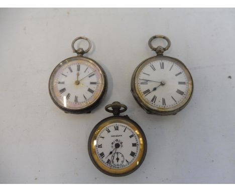 Three small pocket watches with enamel dials. 