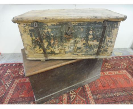 A 19th Century pine and metal bound trunk plus one other. 