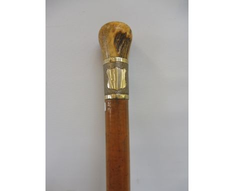 A silver mounted malacca walking cane with compass to the knop.