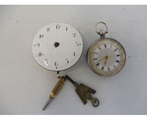 A silver cased lady's pocket watch with enamel dial plus a Georgian fusee watch movement.