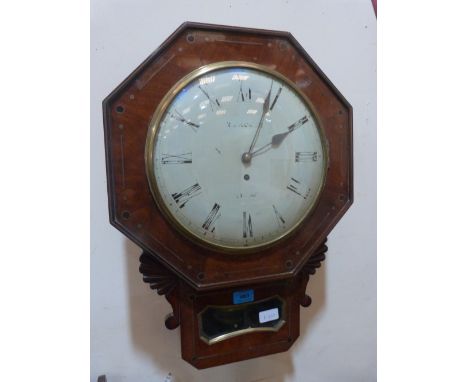 A Regency period mahogany and cut brass inlaid drop-dial timepiece with single  fusee movement, the dial signed R Jagger, Hul