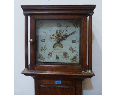 An 18th century oak longcase clock with 30hr birdcage movement, the painted dial signed Jn.Pollard, Plymouth Dock